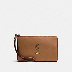 CORNER ZIP WRISTLET IN GLOVE CALF LEATHER WITH MICKEY - ANTIQUE NICKEL/SADDLE - COACH F59528
