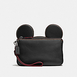 WRISTLET IN GLOVE CALF LEATHER WITH MICKEY EARS - f59529 - ANTIQUE NICKEL/BLACK