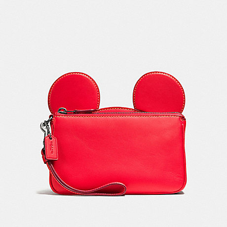 COACH F59529 WRISTLET IN GLOVE CALF LEATHER WITH MICKEY EARS BLACK-ANTIQUE-NICKEL/BRIGHT-RED