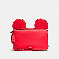 COACH F59529 Wristlet In Glove Calf Leather With Mickey Ears BLACK ANTIQUE NICKEL/BRIGHT RED