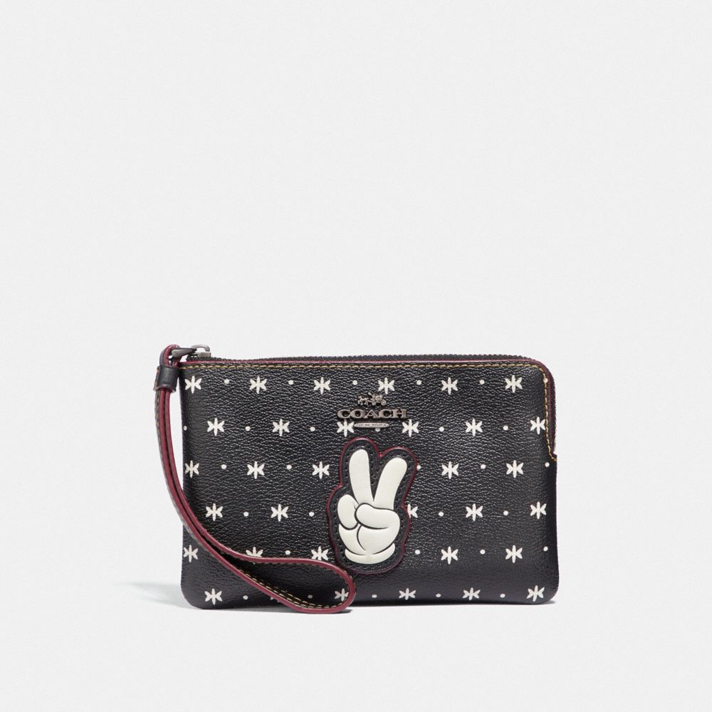 COACH F59530 CORNER ZIP WRISTLET WITH PRAIRIE BANDANA PRINT AND MICKEY BLACK/CHALK/BLACK-ANTIQUE-NICKEL