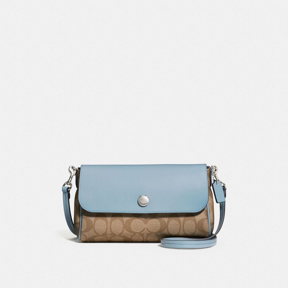 COACH F59534 Reversible Crossbody In Signature Canvas KHAKI/PALE BLUE/SILVER