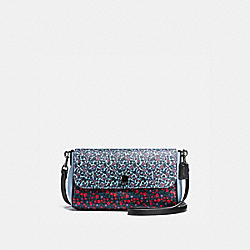 REVERSIBLE CROSSBODY IN RANCH FLORAL PRINT COATED CANVAS - f59535 - BLACK ANTIQUE NICKEL/RED