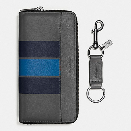 COACH f59537 ACCORDION WALLET IN SMOOTH CALF LEATHER WITH VARSITY STRIPE GRAPHITE/MIDNIGHT NAVY/DENIM