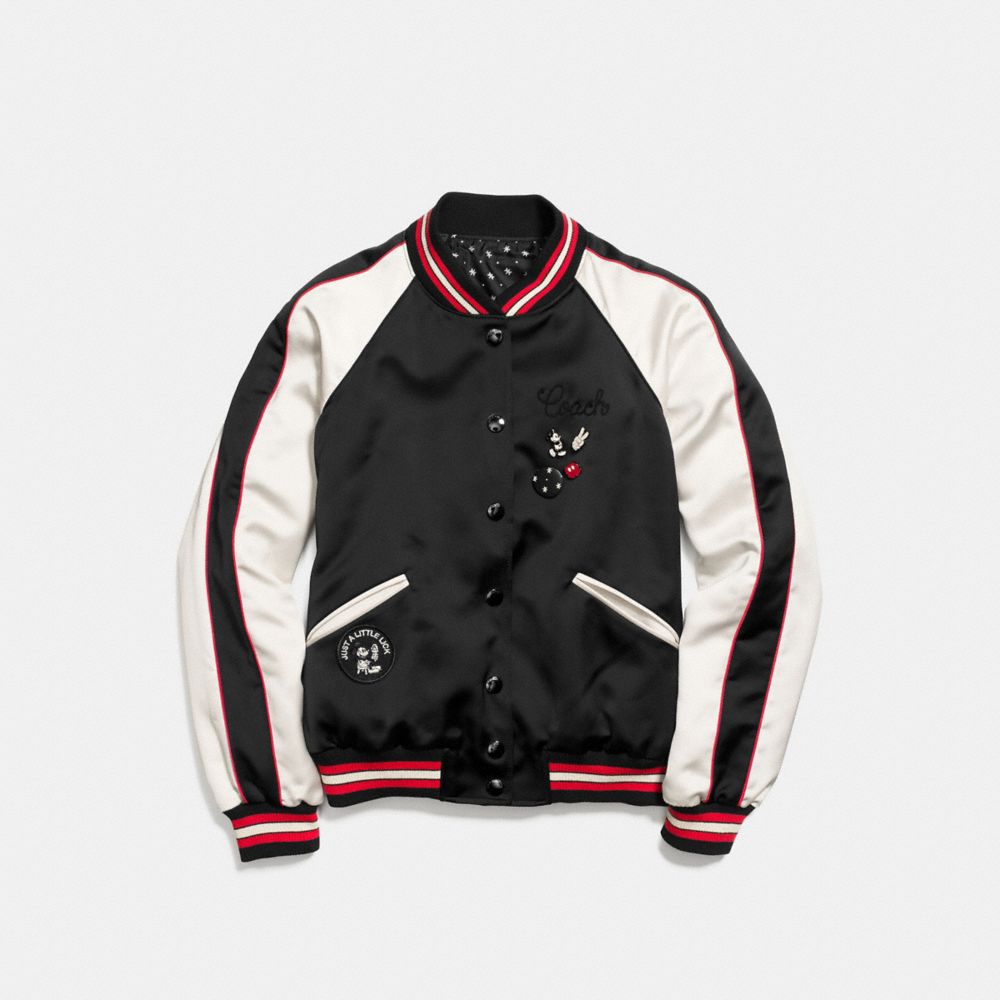 MICKEY REVERSIBLE VARSITY JACKET - BLACK - COACH F59550