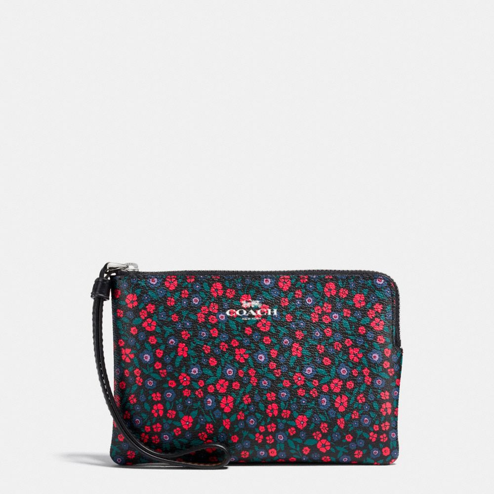 COACH F59551 - CORNER ZIP WRISTLET IN RANCH FLORAL PRINT COATED CANVAS SILVER/BRIGHT RED