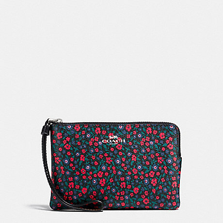 COACH f59551 CORNER ZIP WRISTLET IN RANCH FLORAL PRINT COATED CANVAS SILVER/BRIGHT RED