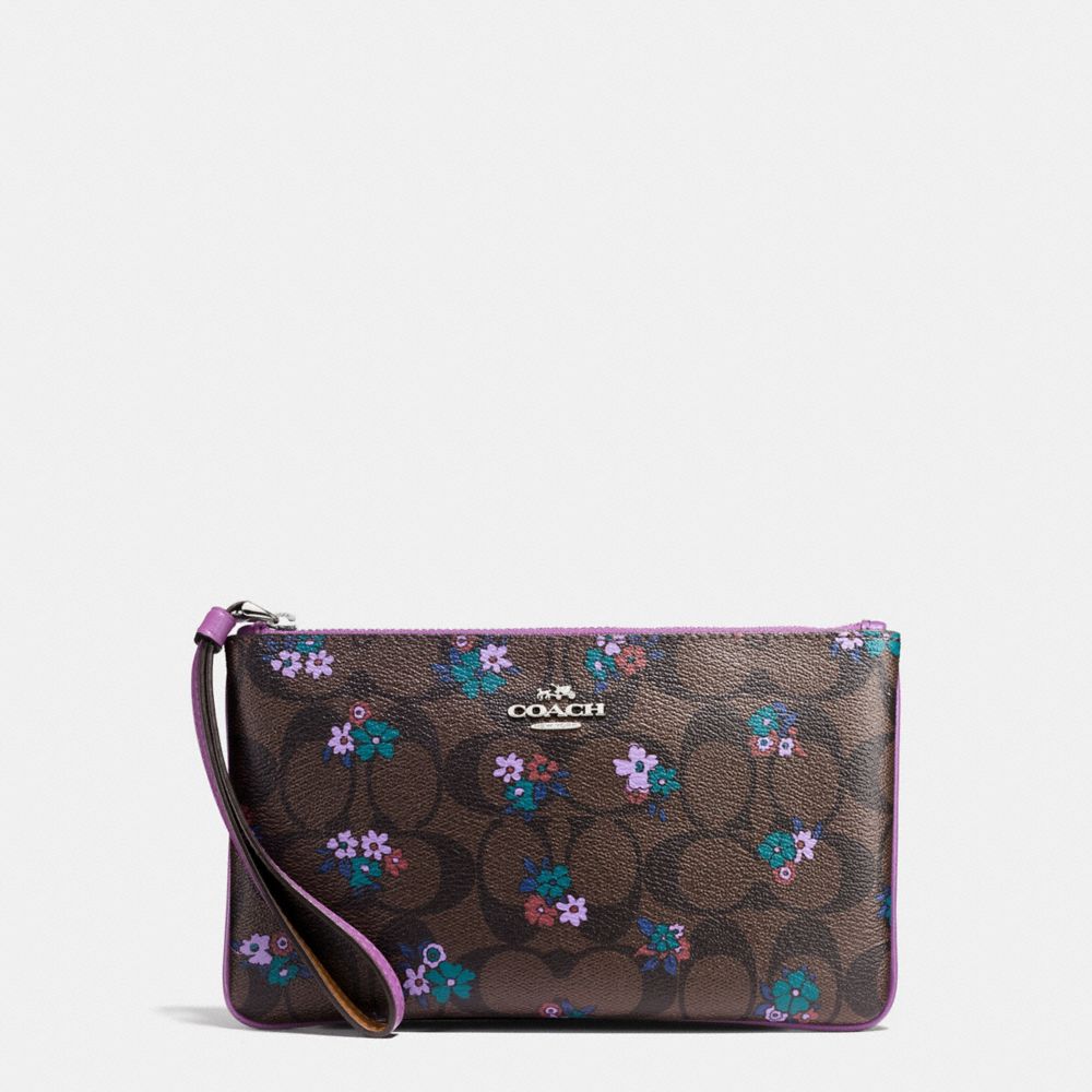 COACH f59553 LARGE WRISTLET IN SIGNATURE C RANCH FLORAL PRINT COATED CANVAS SILVER/BROWN MULTI