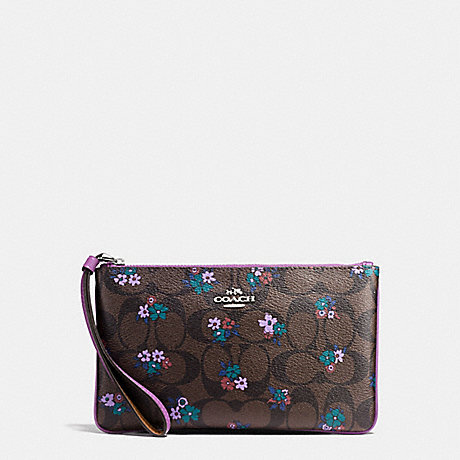 COACH LARGE WRISTLET IN SIGNATURE C RANCH FLORAL PRINT COATED CANVAS - SILVER/BROWN MULTI - f59553