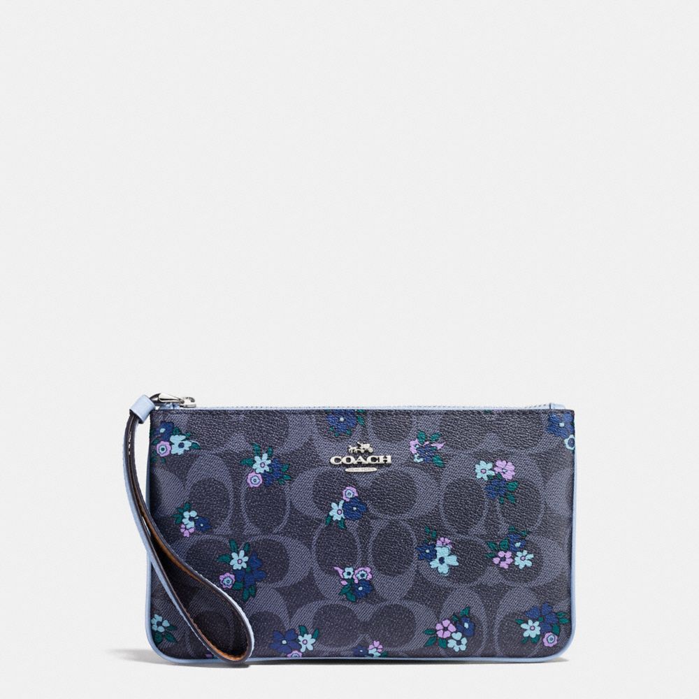 COACH F59553 Large Wristlet In Signature C Ranch Floral Print Coated Canvas SILVER/DENIM MULTI