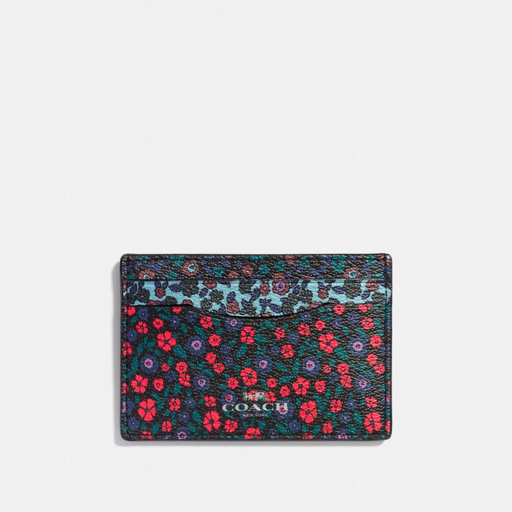 FLAT CARD CASE IN RANCH FLORAL PRINT MIX COATED CANVAS - f59554 - SILVER/MULTI