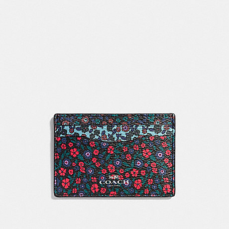 COACH FLAT CARD CASE IN RANCH FLORAL PRINT MIX COATED CANVAS - SILVER/MULTI - f59554