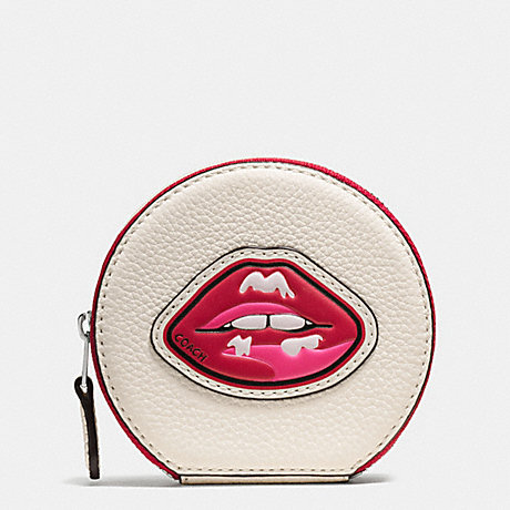 COACH COIN CASE IN PEBBLE LEATHER WITH LIPS - SILVER/MULTI - f59559