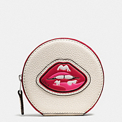 COACH F59559 Coin Case In Pebble Leather With Lips SILVER/MULTI