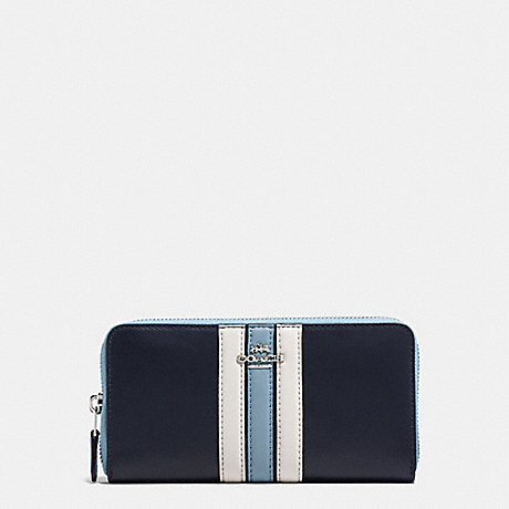 COACH ACCORDION ZIP WALLET IN NATURAL REFINED LEATHER WITH VARSITY STRIPE - SILVER/MIDNIGHT - f59560
