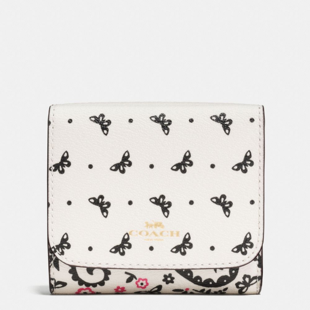 SMALL WALLET IN BUTTERFLY BANDANA PRINT COATED CANVAS - f59725 - IMITATION GOLD/CHALK/BRIGHT PINK