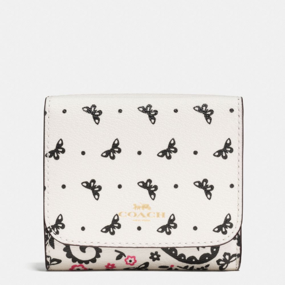 COACH f59725 SMALL WALLET IN BUTTERFLY BANDANA PRINT COATED CANVAS IMITATION GOLD/CHALK/BRIGHT PINK