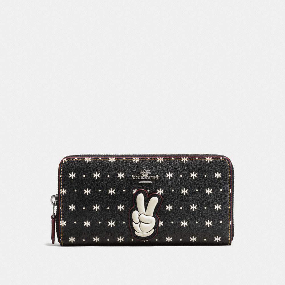 COACH F59728 Accordion Zip Wallet With Prairie Bandana Print And Mickey BLACK ANTIQUE NICKEL/BLACK