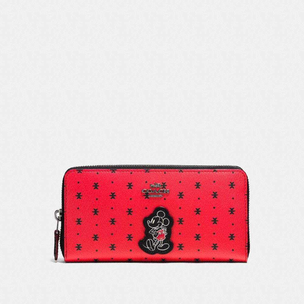 COACH ACCORDION ZIP WALLET IN PRAIRIE BANDANA PRINT COATED CANVAS WITH MICKEY - QB/Bright Red Black - f59728