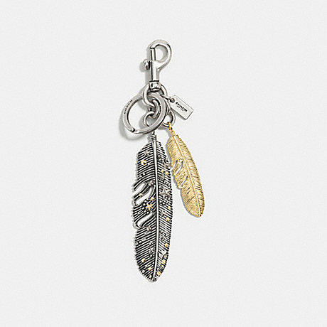 COACH F59730 STUDDED MULTI FEATHER BAG CHARM SILVER/SILVER
