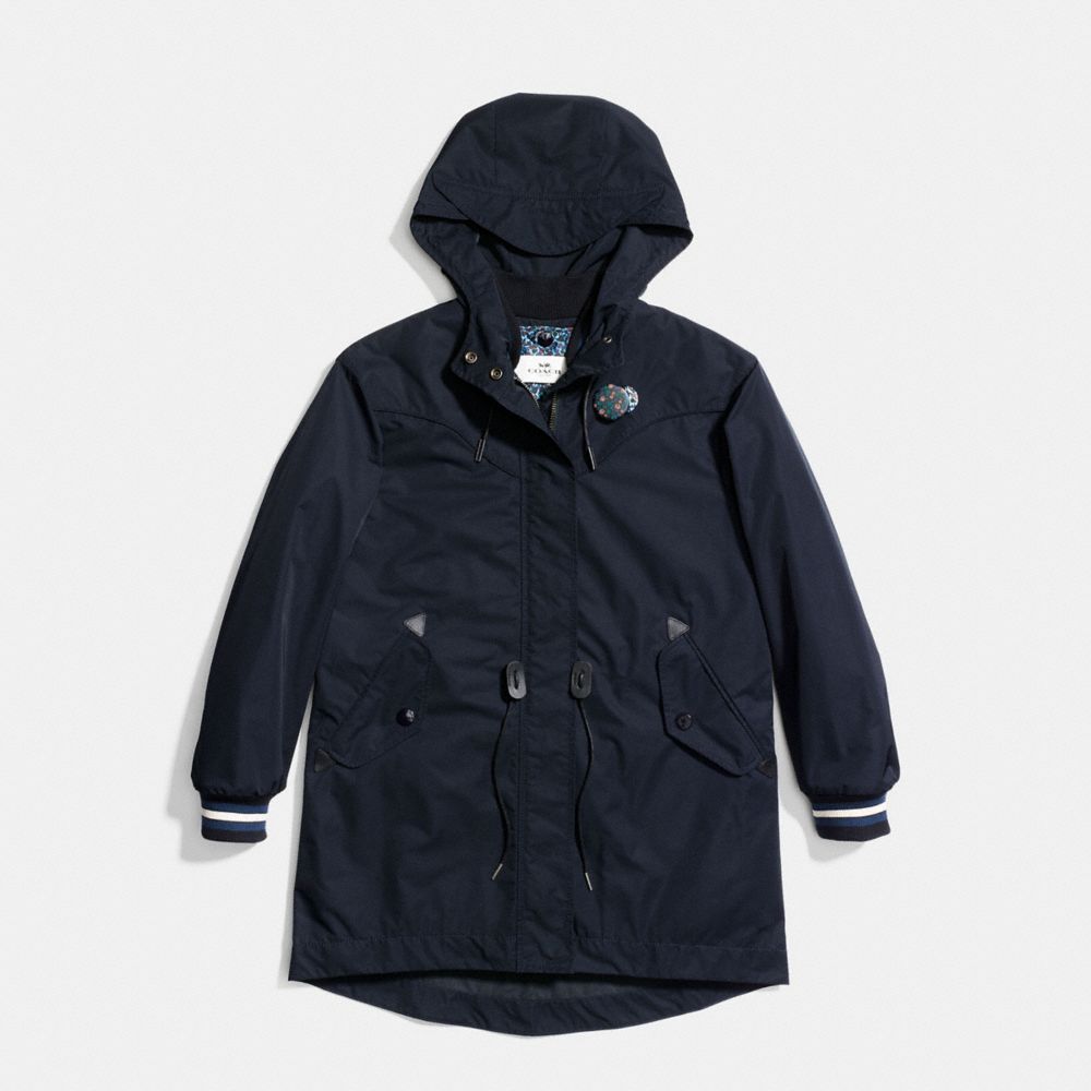 COACH VARSITY STRIPE PARKA RAINCOAT - NAVY - f59775