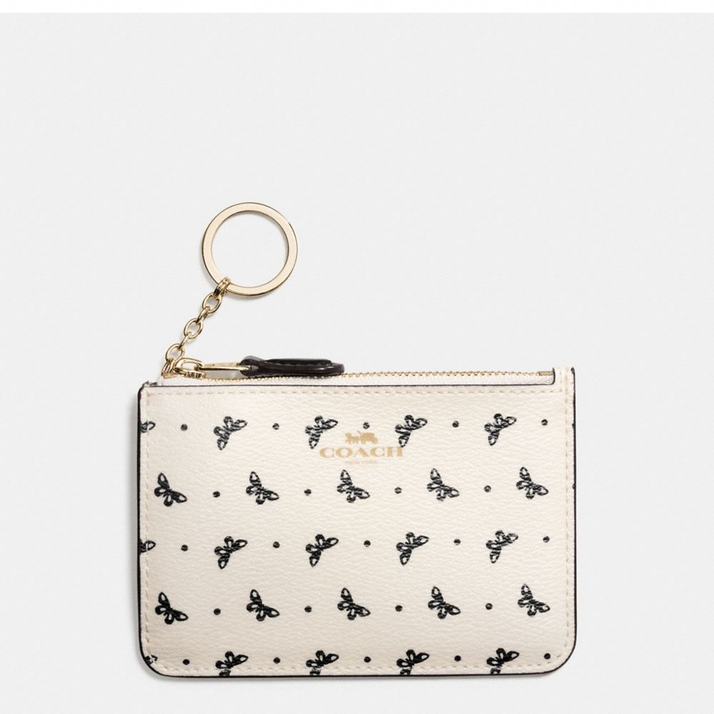COACH F59781 Key Pouch With Gusset In Butterfly Dot Print Coated Canvas IMITATION GOLD/CHALK/BLACK