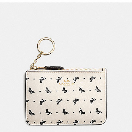 COACH f59781 KEY POUCH WITH GUSSET IN BUTTERFLY DOT PRINT COATED CANVAS IMITATION GOLD/CHALK/BLACK