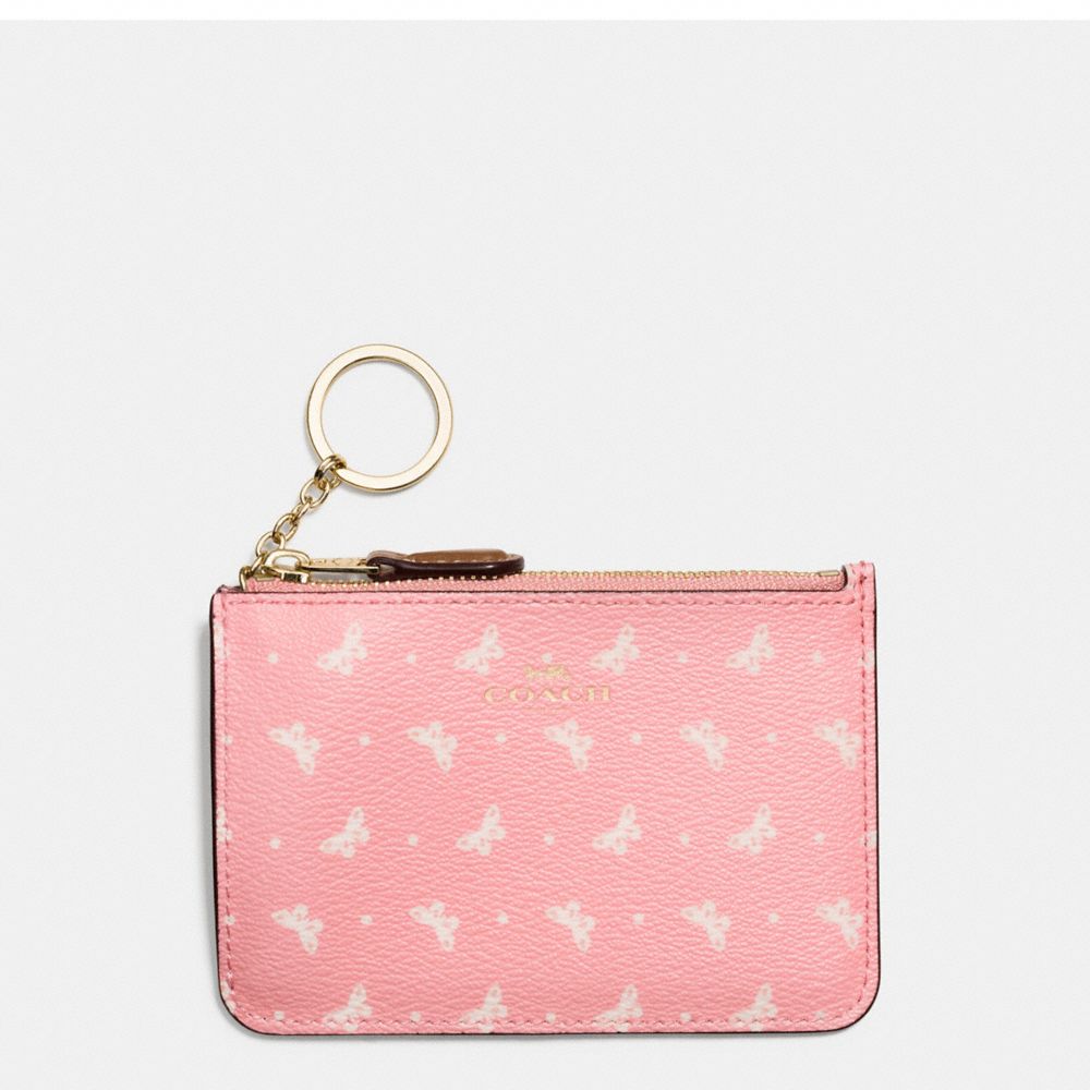 COACH KEY POUCH WITH GUSSET IN BUTTERFLY DOT PRINT COATED CANVAS - IMITATION GOLD/BLUSH CHALK - f59781