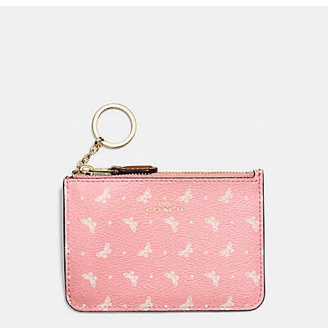 COACH KEY POUCH WITH GUSSET IN BUTTERFLY DOT PRINT COATED CANVAS - IMITATION GOLD/BLUSH CHALK - f59781