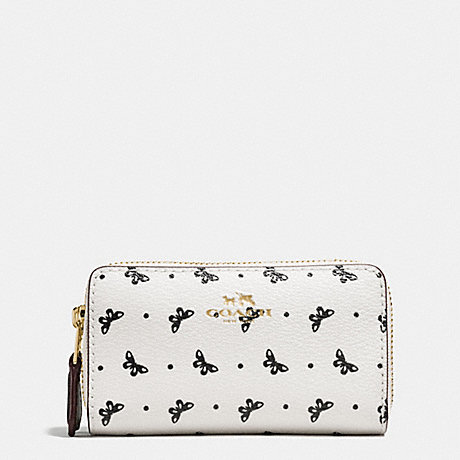 COACH F59782 DOUBLE ZIP COIN CASE IN BUTTERFLY DOT PRINT COATED CANVAS IMITATION-GOLD/CHALK/BLACK
