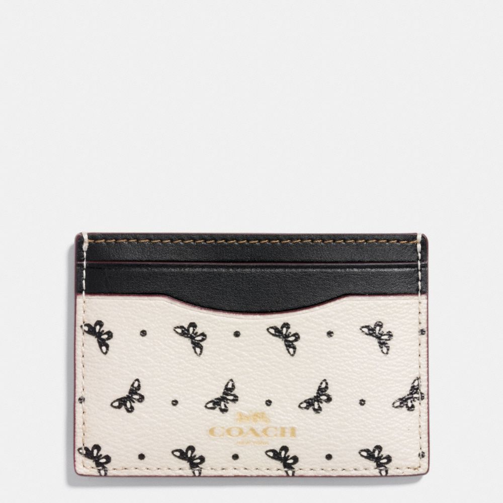 COACH CARD CASE WITH BUTTERFLY DOT PRINT - CHALK/BLACK/LIGHT GOLD - F59787