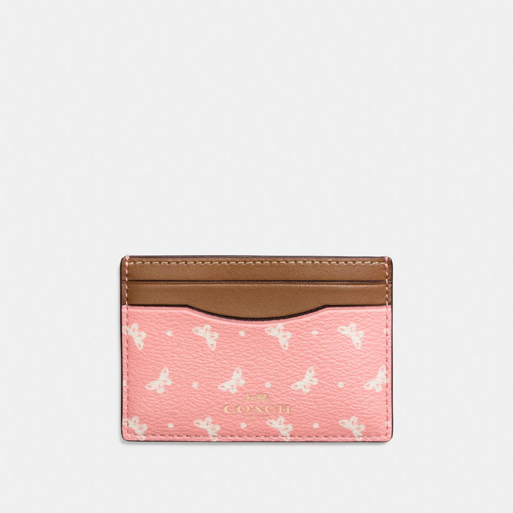 COACH F59787 Flat Card Case In Butterfly Dot Print Coated Canvas IMITATION GOLD/BLUSH CHALK