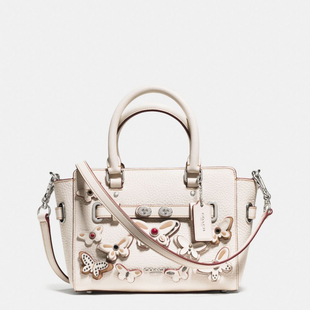 COACH f59810 MINI BLAKE CARRYALL IN PEBBLE LEATHER WITH ALL OVER BUTTERFLY APPLIQUE SILVER/CHALK