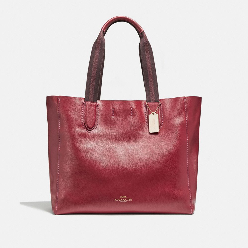 LARGE DERBY TOTE - F59818 - CHERRY /LIGHT GOLD