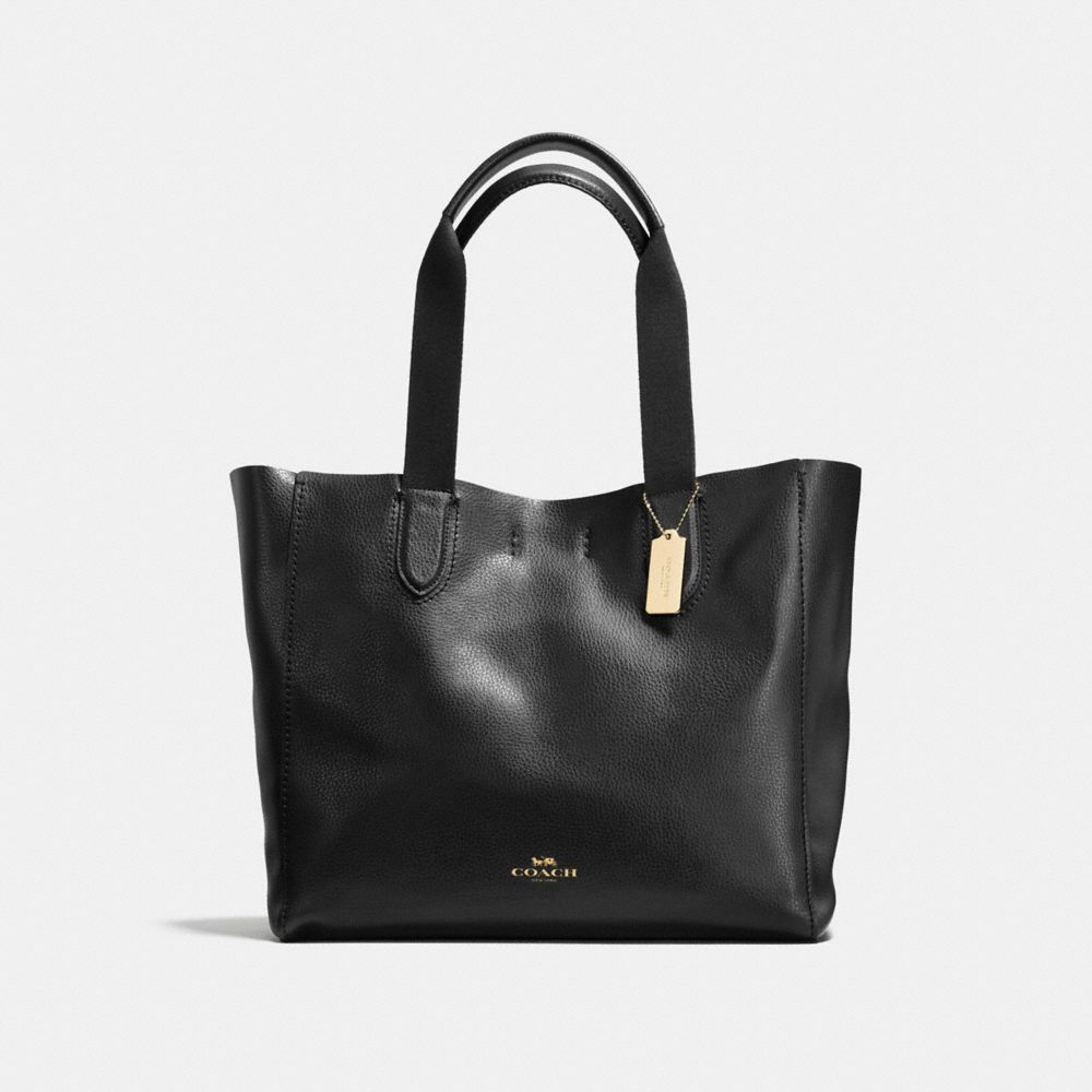 COACH LARGE DERBY TOTE IN PEBBLE LEATHER - IMITATION GOLD/BLACK - f59818