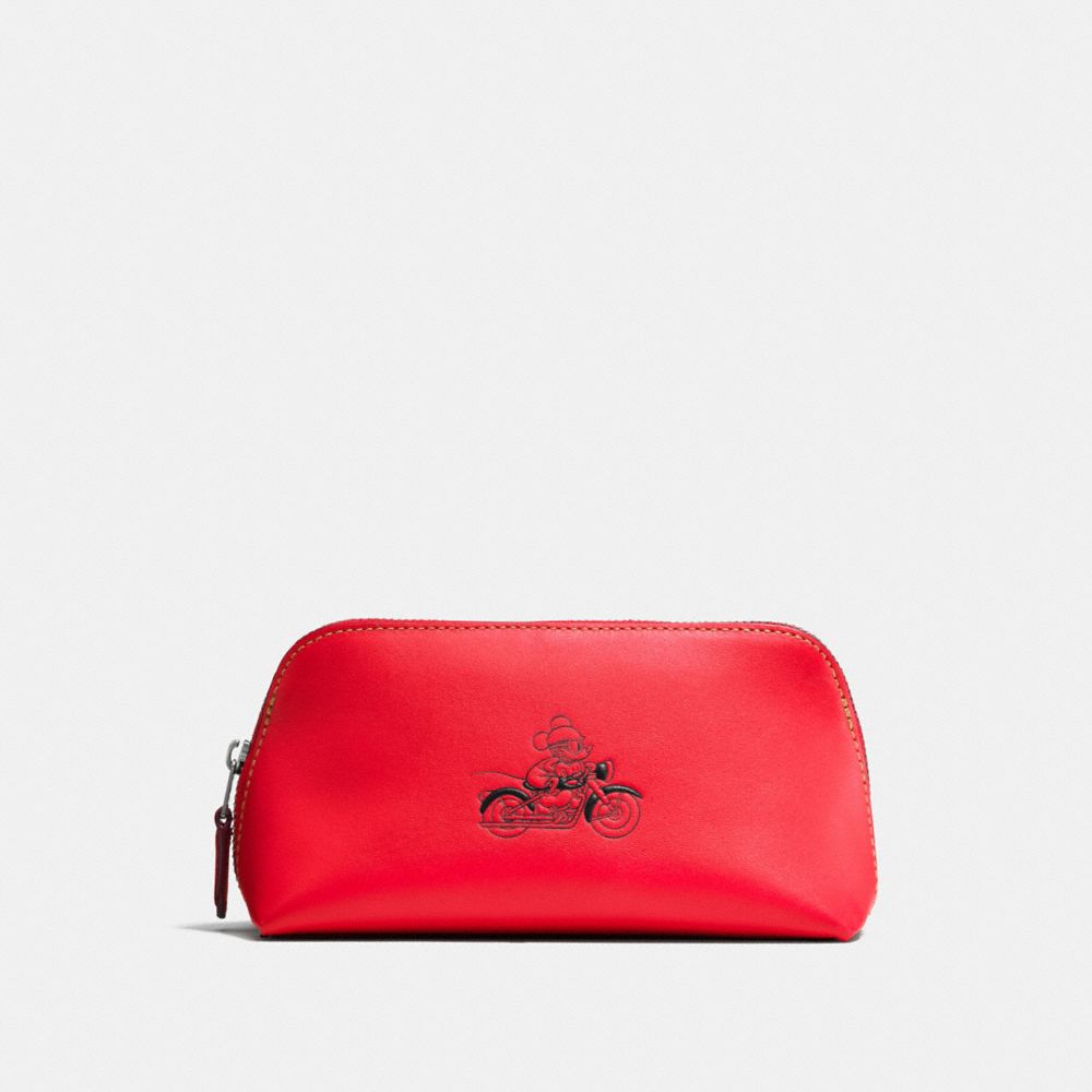 COACH f59820 COSMETIC CASE 17 IN GLOVE CALF LEATHER WITH MICKEY BLACK ANTIQUE NICKEL/BRIGHT RED