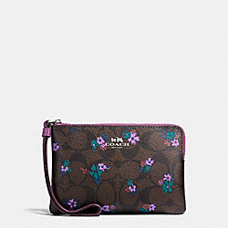COACH F59824 Corner Zip Wristlet In Signature C Ranch Floral Coated Canvas SILVER/BROWN MULTI