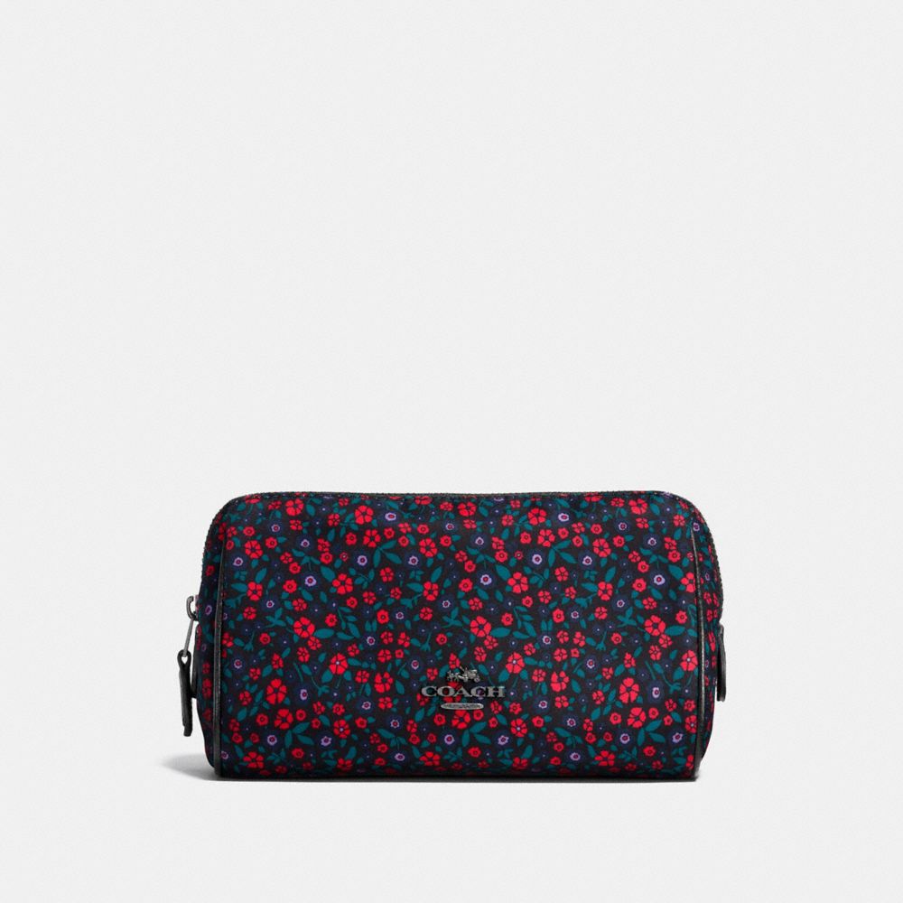 COSMETIC CASE 17 IN RANCH FLORAL PRINT NYLON - BLACK ANTIQUE NICKEL/BRIGHT RED - COACH F59830