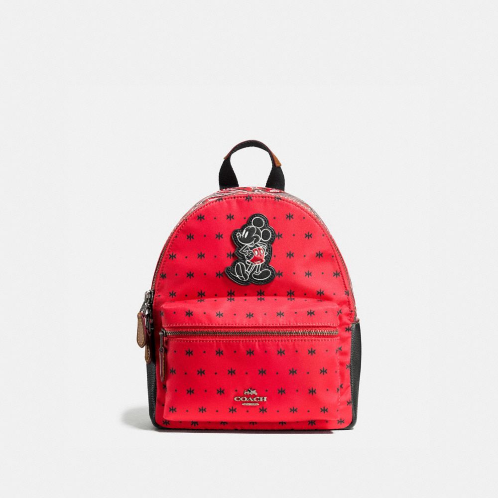 COACH F59831 Mini Charlie Backpack In Prairie Bandana Print With Mickey QB/BRIGHT RED BLACK