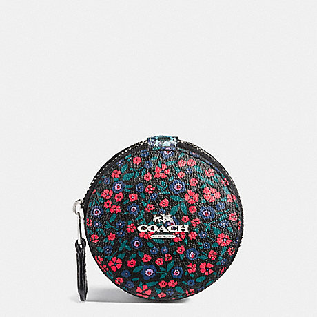 COACH ROUND TRINKET BOX IN RANCH FLORAL PRINT MIX COATED CANVAS - SILVER/MULTI - f59835