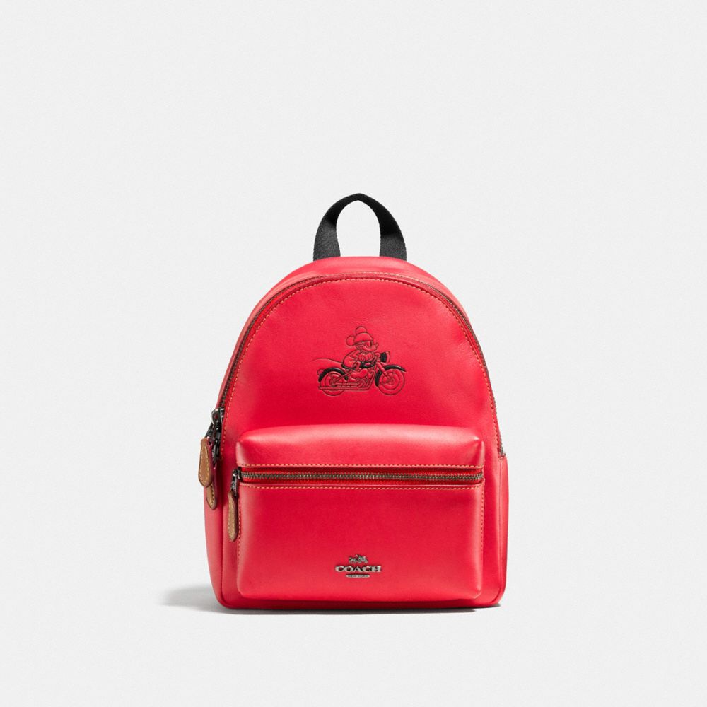 MINI CHARLIE BACKPACK IN GLOVE CALF LEATHER WITH MICKEY - BLACK ANTIQUE NICKEL/BRIGHT RED - COACH F59837