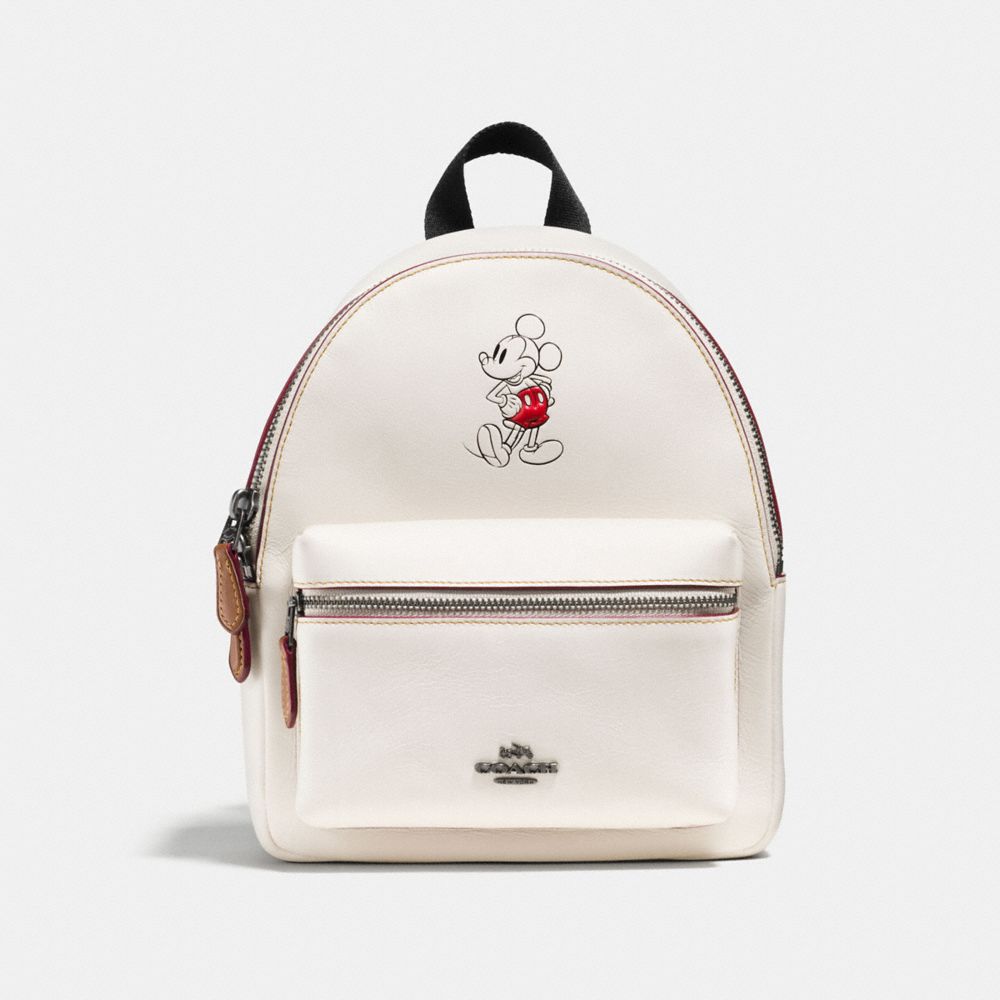 MINI CHARLIE BACKPACK IN GLOVE CALF LEATHER WITH MICKEY - f59837 - BLACK ANTIQUE NICKEL/CHALK