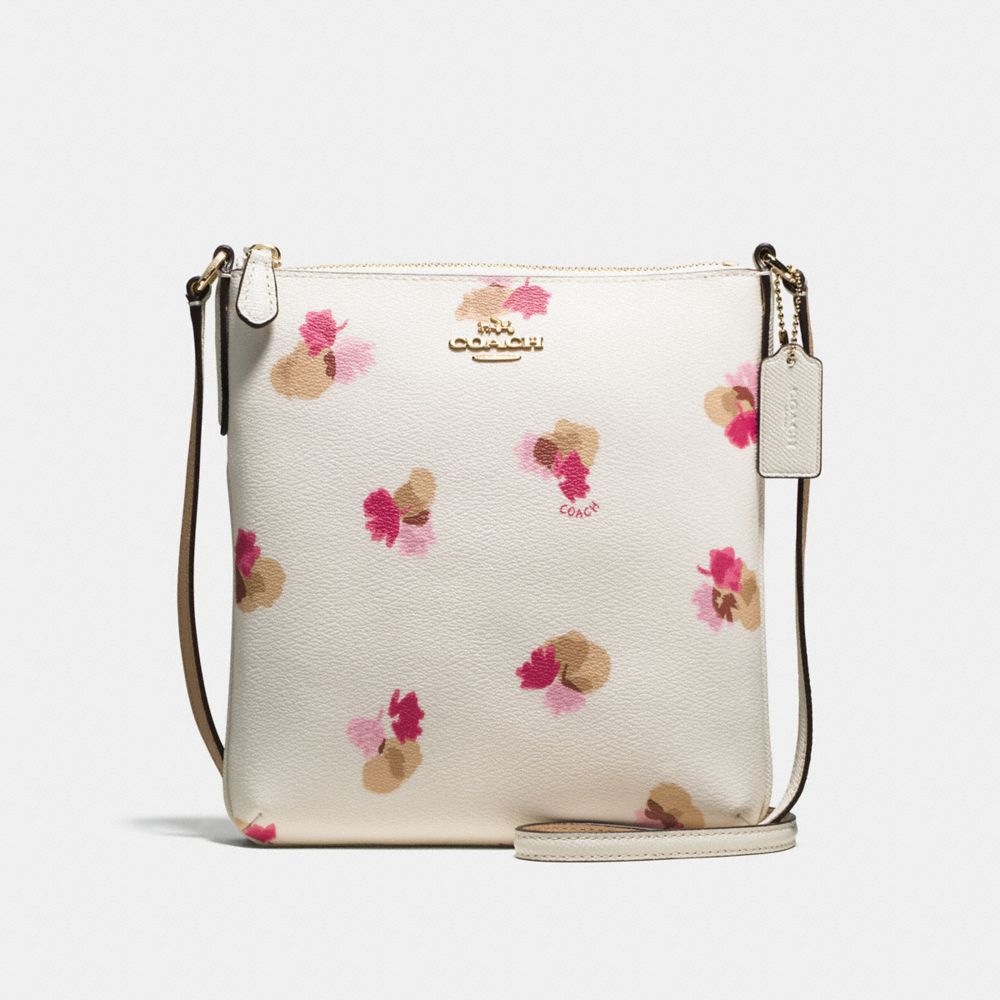 NORTH/SOUTH CROSSBODY IN FIELD FLORA PRINT COATED CANVAS - f59848 - IMITATION GOLD/CHALK MULTI