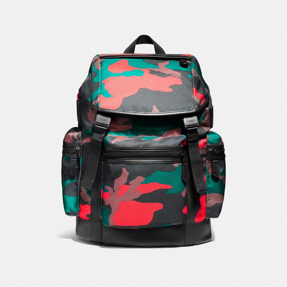 COACH F59897 TERRAIN TREK PACK IN CAMO MIXED MATERIALS MATTE-BLACK/BLACK/RED-CAMO