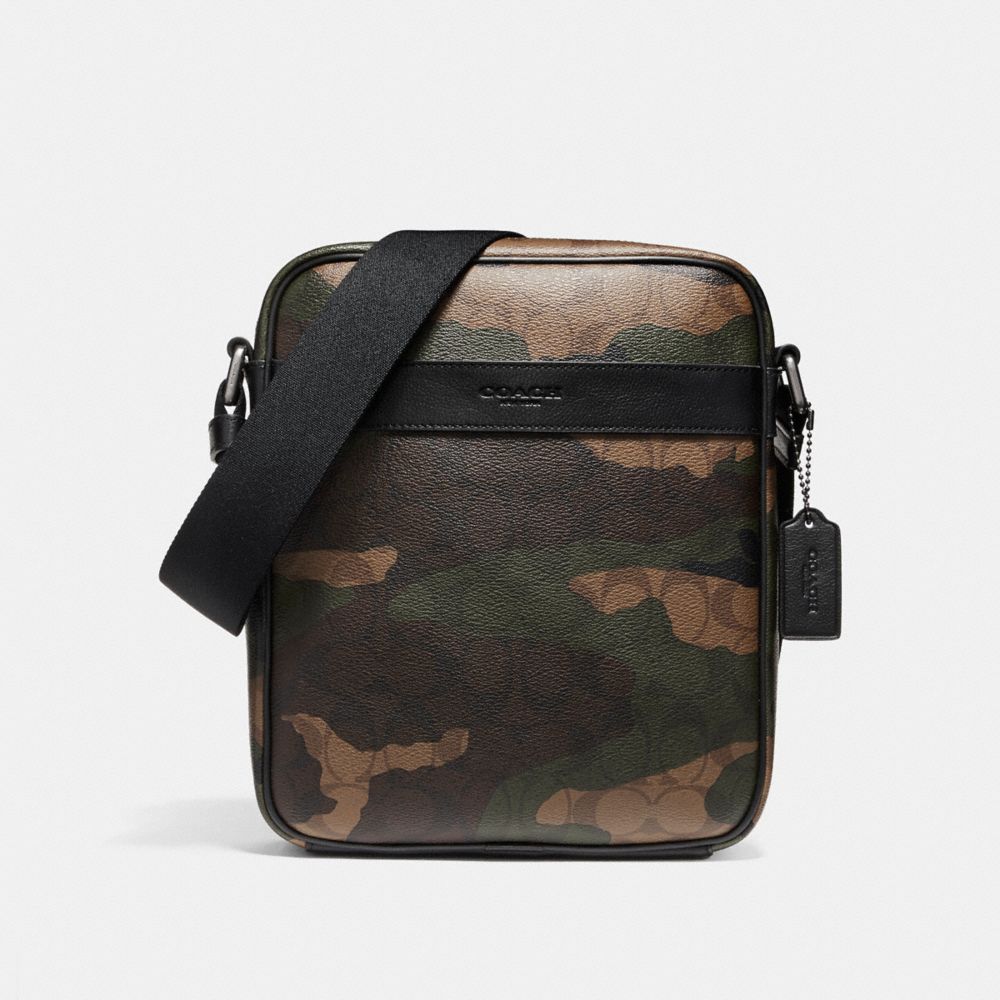 CHARLES FLIGHT BAG IN ANIMATED SIGNATURE CAMO PRINT COATED CANVAS - f59913 - BLACK ANTIQUE NICKEL/MAHOGANY/DARK GREEN CAMO