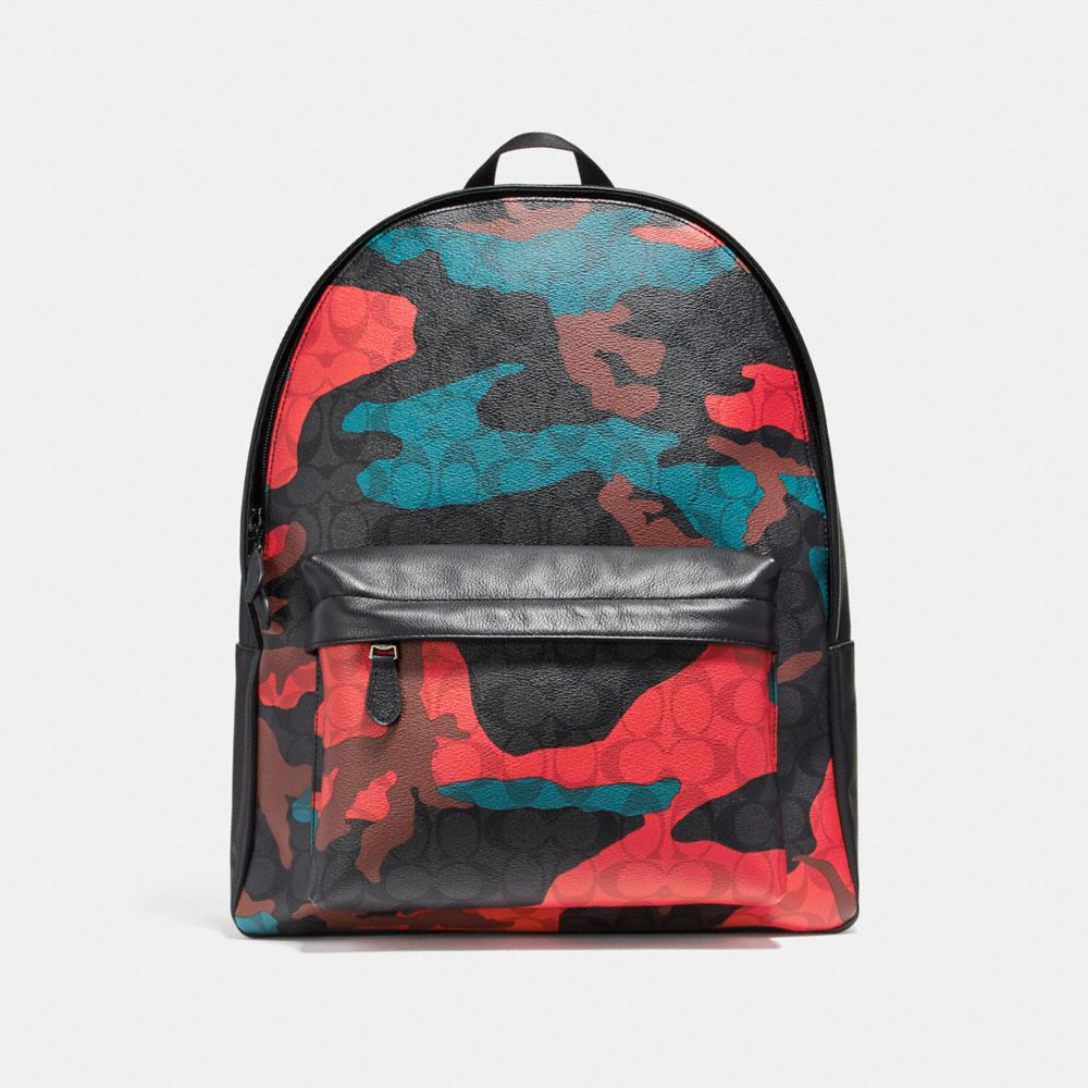 COACH F59914 Charles Backpack In Animated Signature Camo Print Coated Canvas BLACK ANTIQUE NICKEL/CHARCOAL/RED CAMO