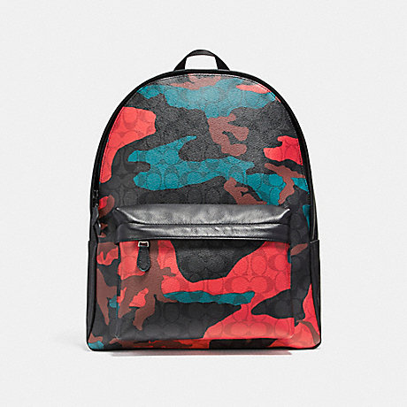 COACH F59914 CHARLES BACKPACK IN ANIMATED SIGNATURE CAMO PRINT COATED CANVAS BLACK-ANTIQUE-NICKEL/CHARCOAL/RED-CAMO