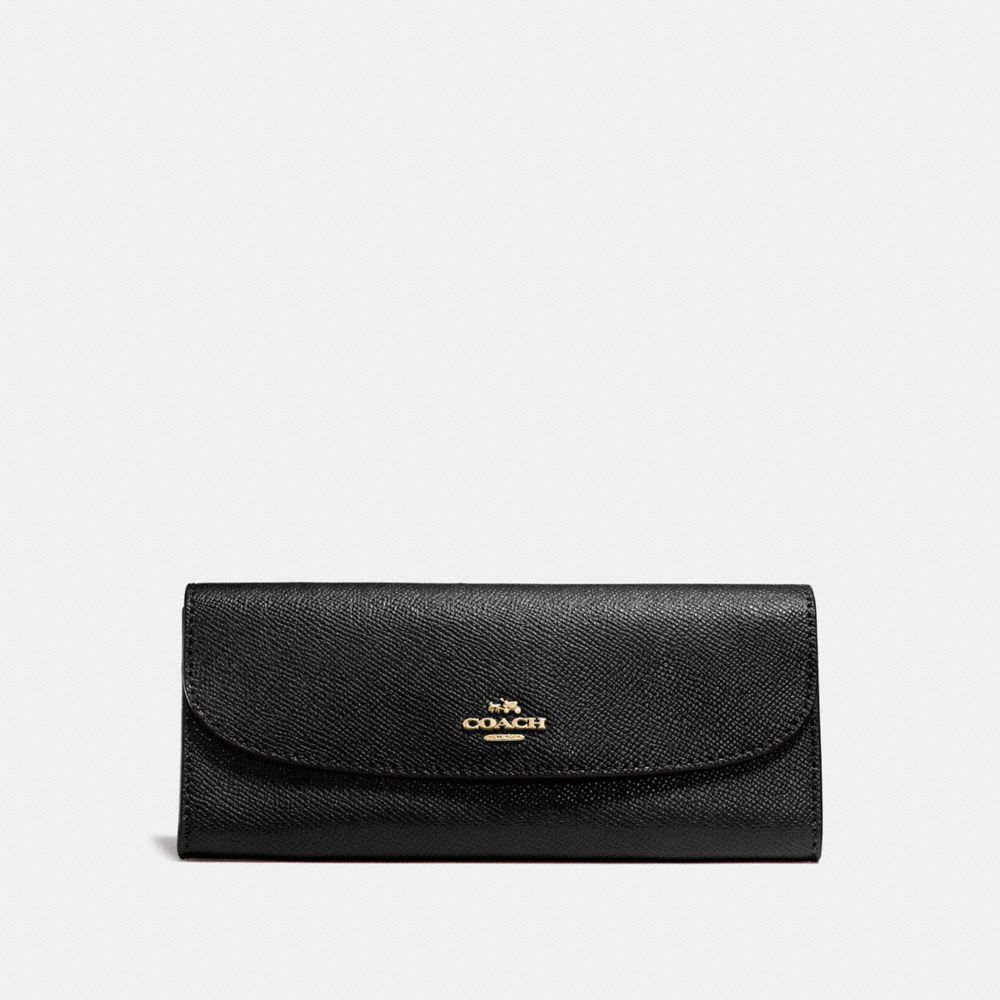 COACH F59949 Soft Wallet In Crossgrain Leather IMITATION GOLD/BLACK