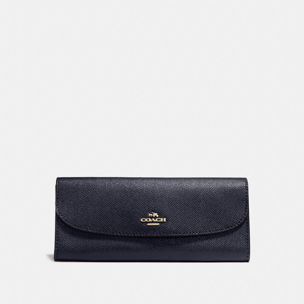 COACH f59949 SOFT WALLET IN CROSSGRAIN LEATHER IMITATION GOLD/MIDNIGHT