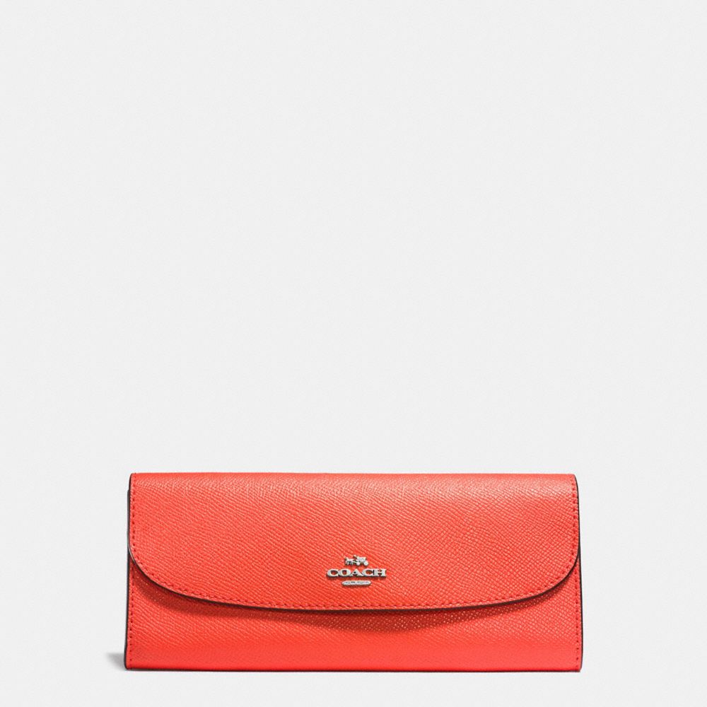 COACH SOFT WALLET IN CROSSGRAIN LEATHER - SILVER/BRIGHT ORANGE - f59949